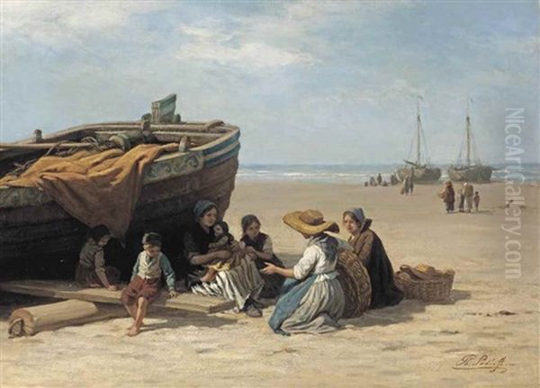 Waiting For The Catch Of The Day, Scheveningen Oil Painting by Philip Lodewijk Jacob Frederik Sadee