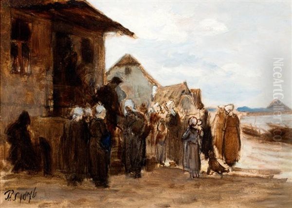 Armendag Katwijk, Gelduitdeling Oil Painting by Philip Lodewijk Jacob Frederik Sadee