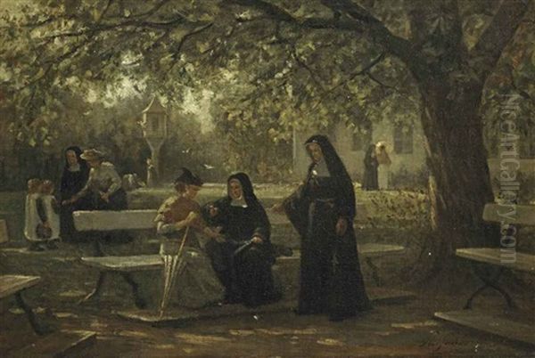 An Afternoon In The Garden Oil Painting by Philip Lodewijk Jacob Frederik Sadee