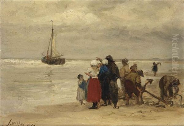 Preparing The Anchor For Arrival Oil Painting by Philip Lodewijk Jacob Frederik Sadee