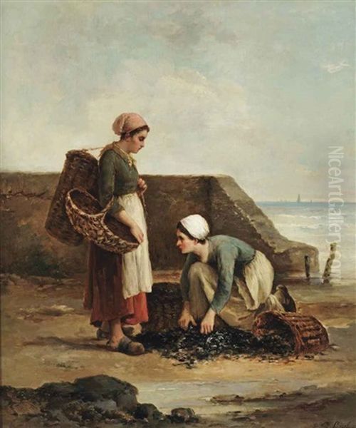 Two Fisher Women Oil Painting by Philip Lodewijk Jacob Frederik Sadee