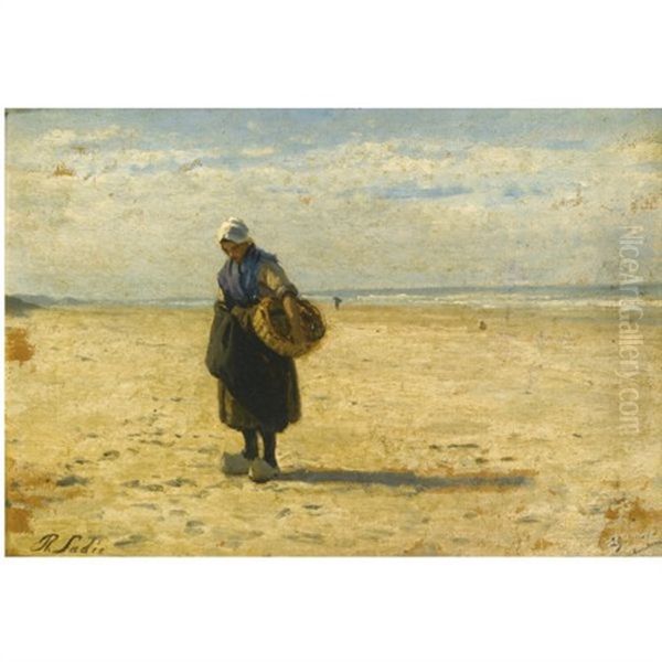 On The Beach Oil Painting by Philip Lodewijk Jacob Frederik Sadee