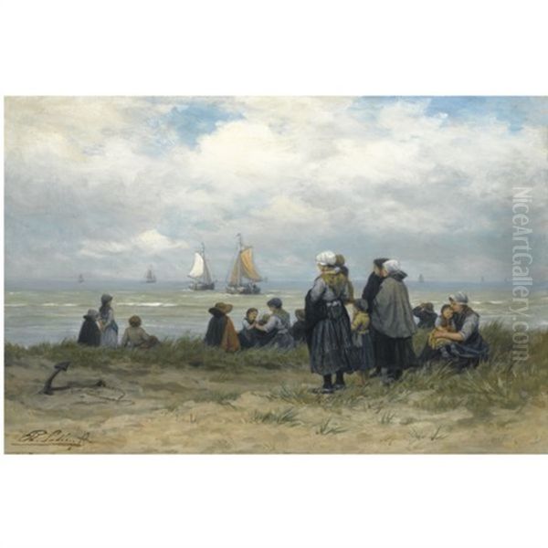 The Departure Of The Fishing Fleet Oil Painting by Philip Lodewijk Jacob Frederik Sadee