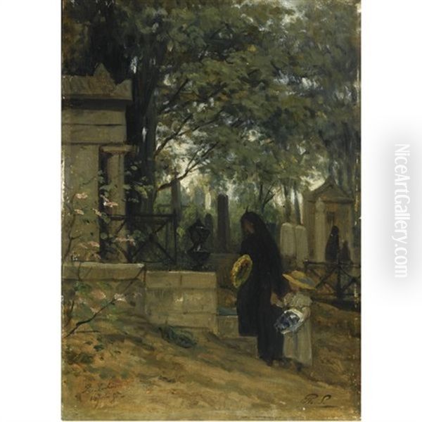 Cimetiere Du Pere Lachaise, Paris Oil Painting by Philip Lodewijk Jacob Frederik Sadee