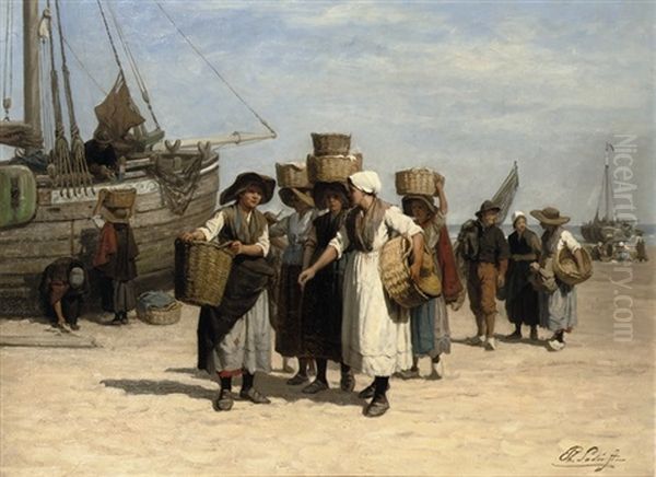 Terugkeer Van De Vischafslag: After The Day's Catch Oil Painting by Philip Lodewijk Jacob Frederik Sadee