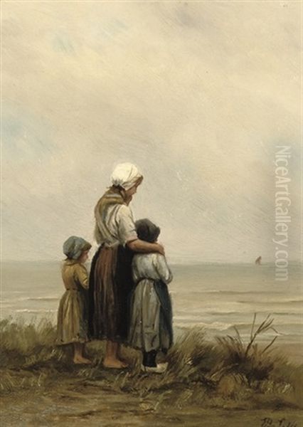 Weesjes: On The Beach Oil Painting by Philip Lodewijk Jacob Frederik Sadee