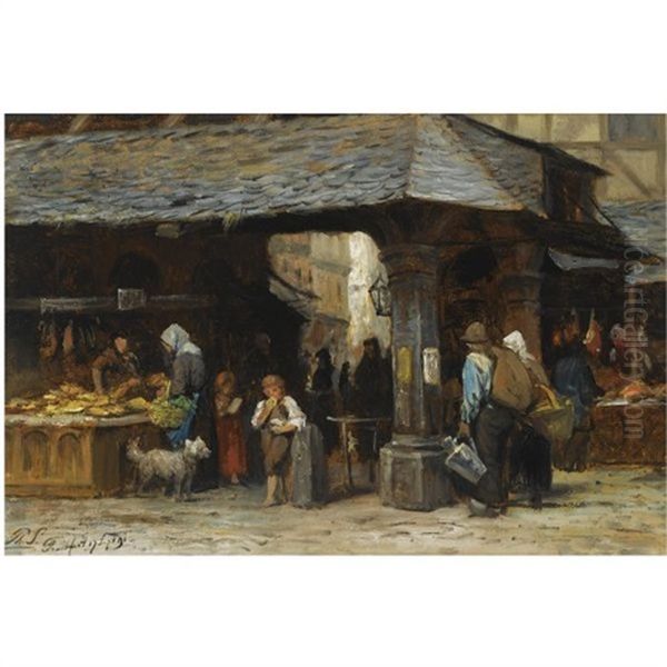 A Market Scene In Frankfurt Oil Painting by Philip Lodewijk Jacob Frederik Sadee