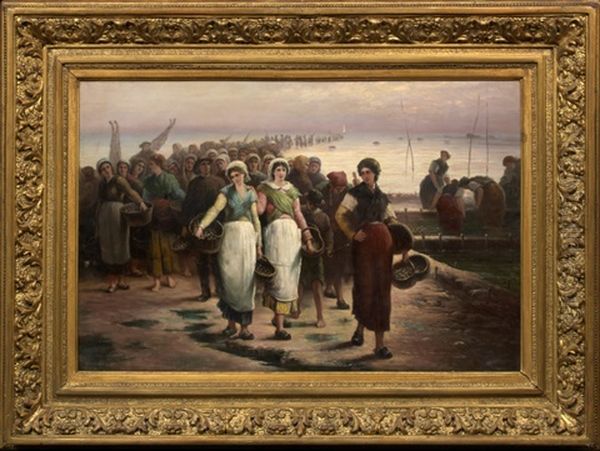 Fisherwomen Returning Home Oil Painting by Philip Lodewijk Jacob Frederik Sadee