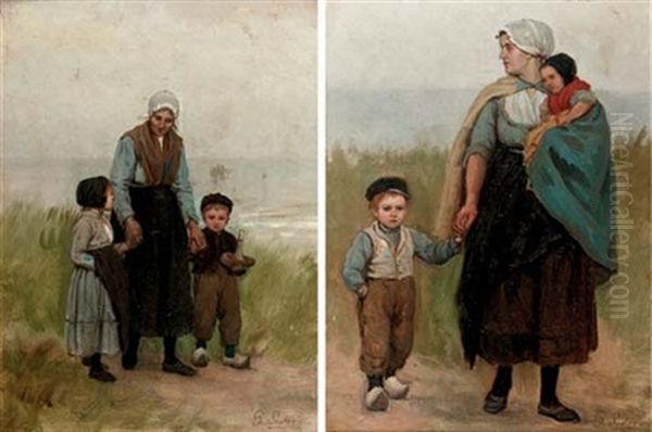 Holding Mothers Hand (+ Another; Pair) Oil Painting by Philip Lodewijk Jacob Frederik Sadee