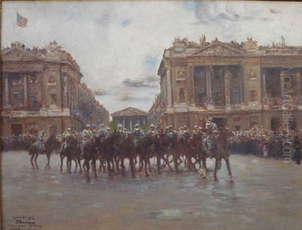 14 Juillet 1918, Le Defile Oil Painting by Joseph-Felix Bouchor