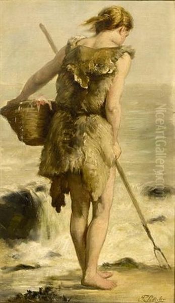 Shell Fisher Oil Painting by Philip Lodewijk Jacob Frederik Sadee