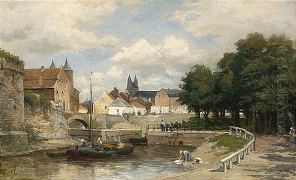 A View Of Maastricht Oil Painting by Philip Lodewijk Jacob Frederik Sadee