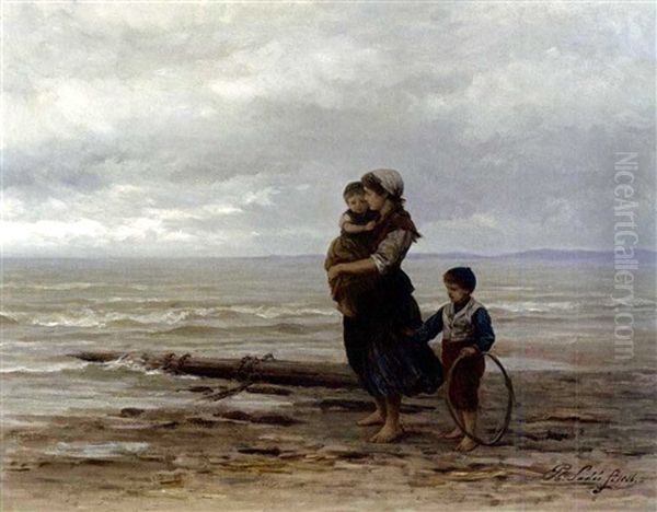 Waiting For Father's Return Oil Painting by Philip Lodewijk Jacob Frederik Sadee