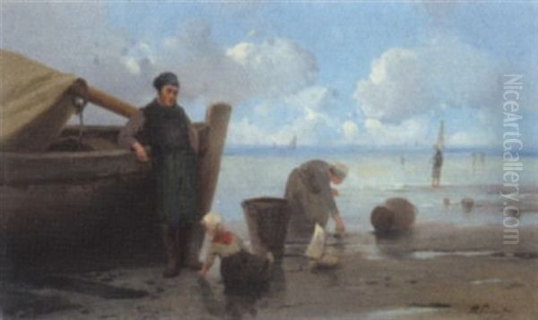 Sandkuste Mit Fischer Und Muschelsammlern Oil Painting by Philip Lodewijk Jacob Frederik Sadee