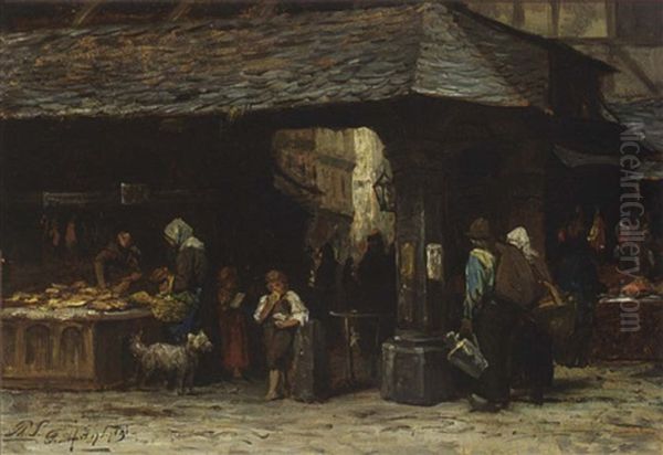 A Market Scene In Frankfurt Oil Painting by Philip Lodewijk Jacob Frederik Sadee