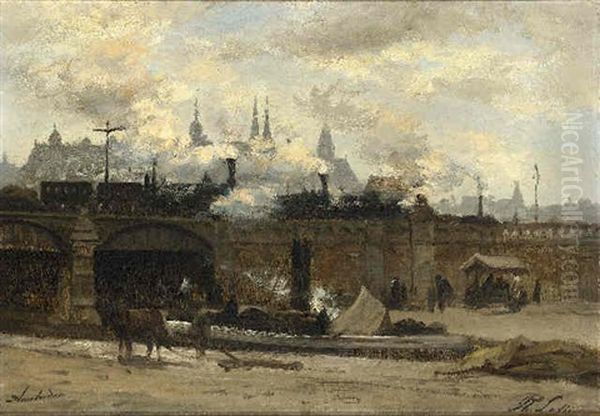 A View Of The Central Station, Amsterdam Oil Painting by Philip Lodewijk Jacob Frederik Sadee