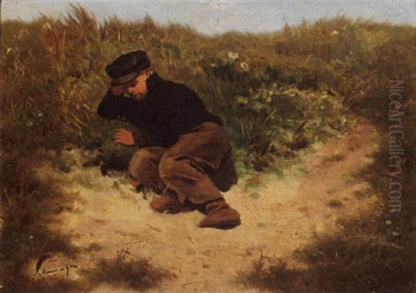 A Young Boy In The Dunes Oil Painting by Philip Lodewijk Jacob Frederik Sadee