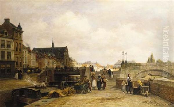 A View Of The St. Servaasbrug, Maastricht Oil Painting by Philip Lodewijk Jacob Frederik Sadee