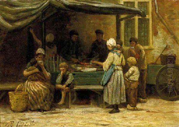 A Hot Soup Stand Oil Painting by Philip Lodewijk Jacob Frederik Sadee