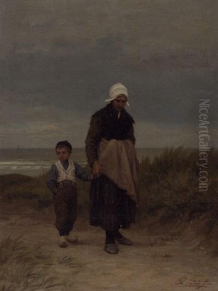 A Stroll With Grandmother Oil Painting by Philip Lodewijk Jacob Frederik Sadee