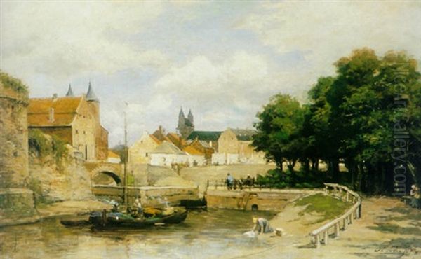 A View Of Maastricht Oil Painting by Philip Lodewijk Jacob Frederik Sadee