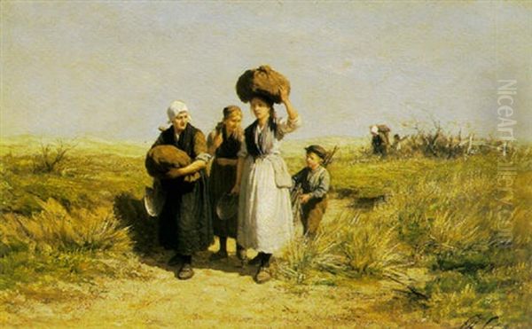 Fisherwomen Walking In The Dunes Oil Painting by Philip Lodewijk Jacob Frederik Sadee