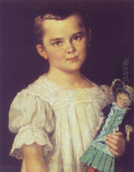 A Girl With Her Doll Oil Painting by Philip Lodewijk Jacob Frederik Sadee