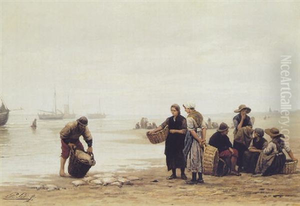 The Return Of The Fishing Fleet On Scheveningen Beach Oil Painting by Philip Lodewijk Jacob Frederik Sadee