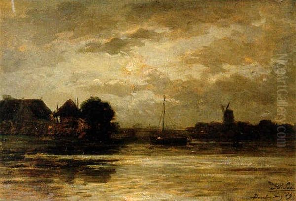 View Of The Spaarne, Haarlem, By Moonlight Oil Painting by Philip Lodewijk Jacob Frederik Sadee