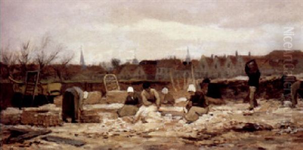 Arbeiter Einer Ziegelei Im Dunstigen Morgenlicht Oil Painting by Philip Lodewijk Jacob Frederik Sadee