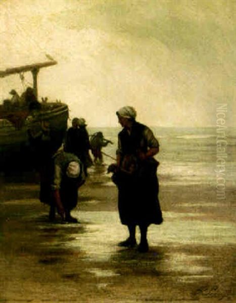 Collecting The Catch Oil Painting by Philip Lodewijk Jacob Frederik Sadee