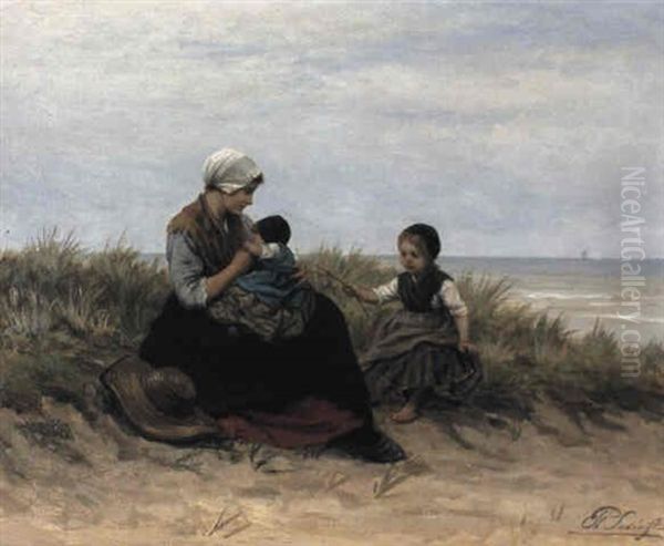 On The Beach Oil Painting by Philip Lodewijk Jacob Frederik Sadee