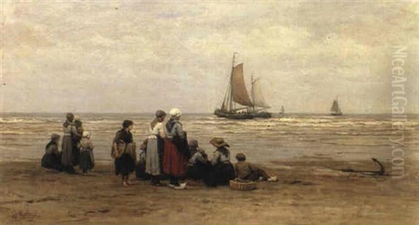 Seeing Off The Fishermen Oil Painting by Philip Lodewijk Jacob Frederik Sadee