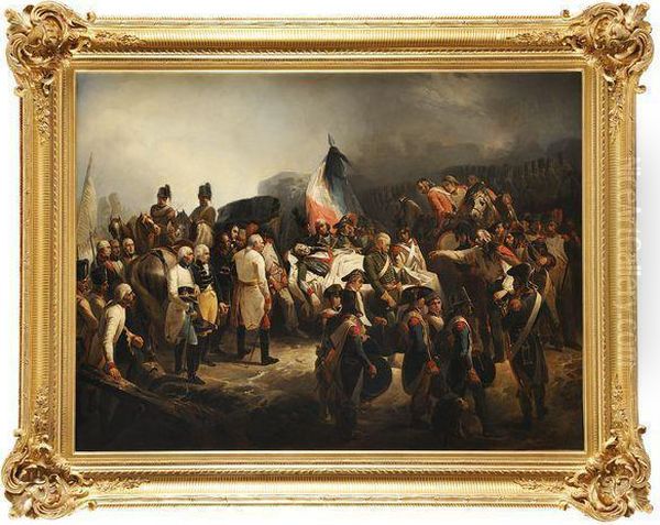 Le General Autrichien Kray Rend Hommage Au General Marceau Le 21septembre 1796. Oil Painting by Francois Bouchot