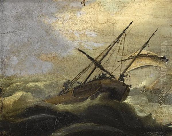 Ship In Rough Seas Oil Painting by William Sadler the Younger