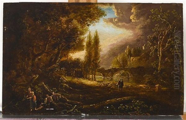 Figures Resting By A River Oil Painting by William Sadler the Younger