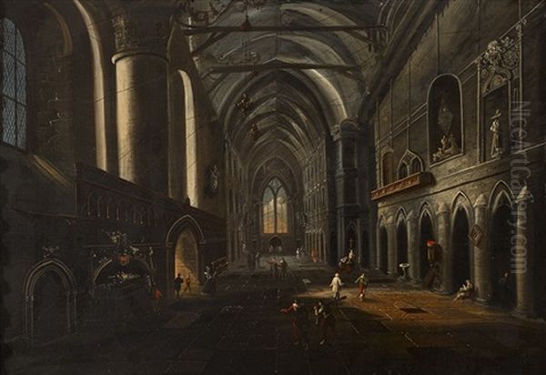 Cathedral Interior Oil Painting by William Sadler the Younger