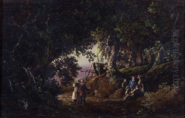 A Landscape With Figures Oil Painting by William Sadler the Younger