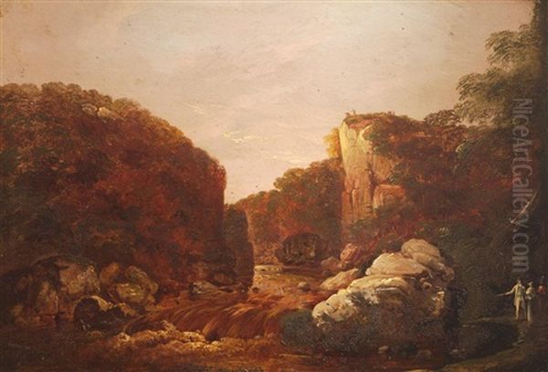 Lover's Leap On The Dargle With A Couple And Soldier In The Foreground Oil Painting by William Sadler the Younger