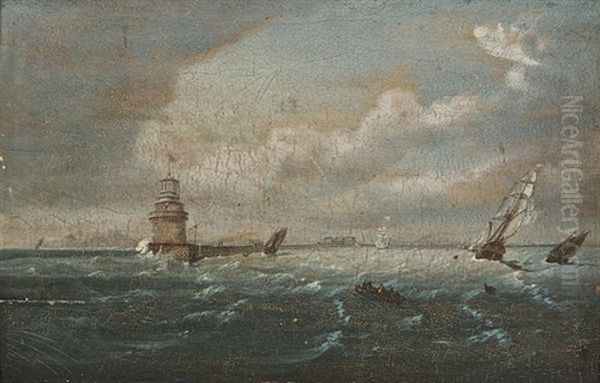 Shipping At The Entrance To Dublin Harbour With The South Wall Light And The Pigeon House And Magazine Beyond by William Sadler the Younger