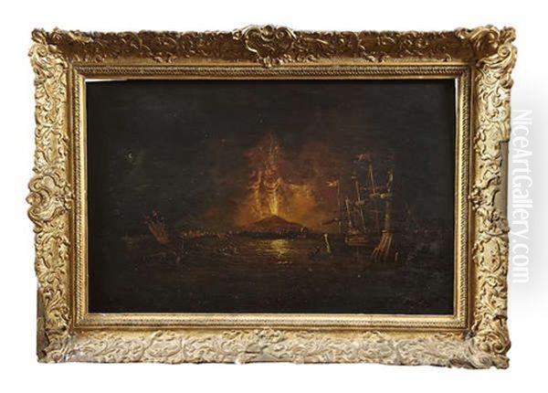 A Capriccio Nightscape Of The Bay Of Naples With The Vesuvius Erupting Oil Painting by William Sadler the Younger