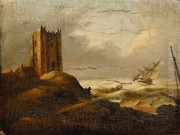 Shipping Off The Coast With A Castle Oil Painting by William Sadler the Younger