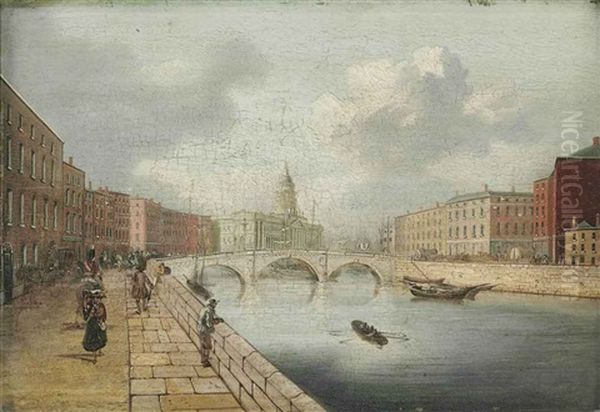 A View Of The River Liffey, Dublin, With Father Mathew Bridge And The Law Courts Beyond Oil Painting by William Sadler the Younger