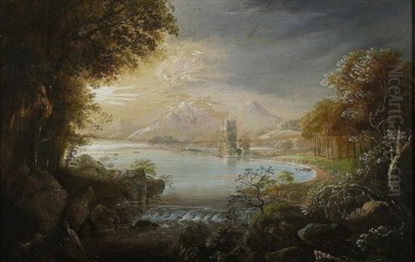 Ross Castle Killarney, With Figures Angling In Foreground Oil Painting by William Sadler the Younger