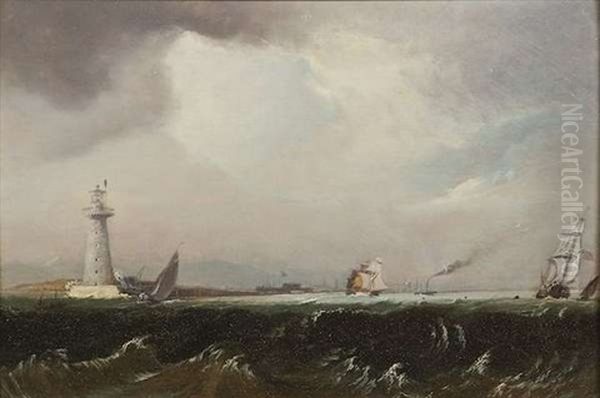 Off Poolbeg Lighthouse, Dublin Bay Oil Painting by William Sadler the Younger