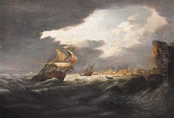 Shipping Off Shore With A Storm Approaching Oil Painting by William Sadler the Younger