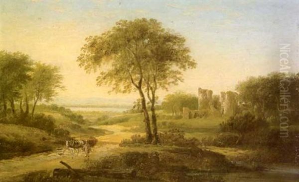 Wagonier In Coastal Landscape With Ruins Oil Painting by William Sadler the Younger