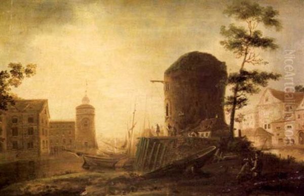 View Of A Town With Tower Ruins Oil Painting by William Sadler the Younger