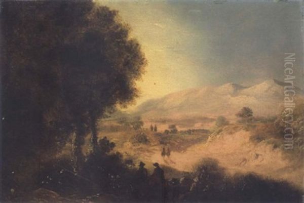 Figures In Mountain Landscape Oil Painting by William Sadler the Younger