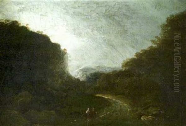 Figures Travelling On A Path Through The Glen Of The Downs Oil Painting by William Sadler the Younger